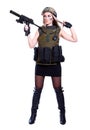 Woman in a military camouflage holding the smg Royalty Free Stock Photo