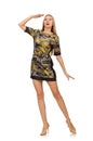 Woman in military style dress isolated on the