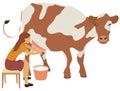 Woman milks a cow vector