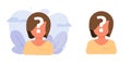 Woman mind question mark flat icon vector design, unknown faceless anonymous girl person, problem doubt female user icon graphic