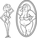 Woman mirror anorexia bw