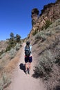 Woman on Misery Ridge Trail in Smith Rock State Park, Oregon. Royalty Free Stock Photo