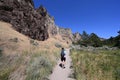 Woman on Misery Ridge Trail in Smith Rock State Park, Oregon. Royalty Free Stock Photo