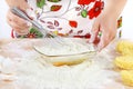 Woman mixing dough Royalty Free Stock Photo