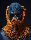 Woman face model yellow portrait art gorgeous mask knitted studio beauty black fashion