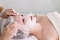 Woman in moisturizing anti-wrinkle mask. A woman is lying down, resting in a beauty salon. SPA procedures at home or in