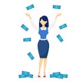 Woman with money. Happy successfull lady hoding money