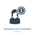 woman with money icon in trendy design style. woman with money icon isolated on white background. woman with money vector icon Royalty Free Stock Photo