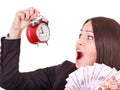 Woman with money .Russian rouble. Royalty Free Stock Photo