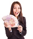 Woman with money. Russian rouble. Royalty Free Stock Photo