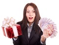 Woman with money .Russian rouble. Royalty Free Stock Photo