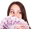 Woman with money .Russian rouble. Royalty Free Stock Photo
