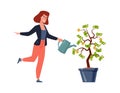 Woman and money tree. Rich person with investement business vector finance revenue concept Royalty Free Stock Photo