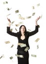 Woman in moneyrain Royalty Free Stock Photo