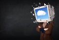 Woman with monitor screen and cloud computing on the screen Royalty Free Stock Photo