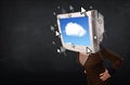 Woman with monitor screen and cloud computing on the screen Royalty Free Stock Photo