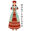 Woman in Montenegrin folk costume. Culture and traditions of Montenegro. Illustration