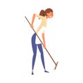 Woman Mopping the Floor, Girl Doing Housework Vector Illustration