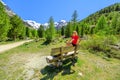 woman in Morteratsch glacier trekking path