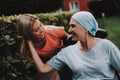 Woman with Mother. Cancer. Remission. Clinic. Royalty Free Stock Photo