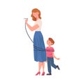 Woman Mother Tied with Rope Her Little Son as Problematic Communication and Misunderstanding Between Parent and Child