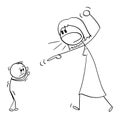 Woman or Mother Yelling at Small Child or Boy, Vector Cartoon Stick Figure Illustration Royalty Free Stock Photo