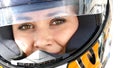 Woman in motocross helmet