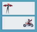 Woman with motorcycle, isolated on white vector illustration. Female girl biker character drive transport, young rider