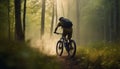 dark woman walking forest bike sunset bicycle biking summer sport cycling. Generative AI.