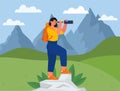 Woman with mountain trip vector