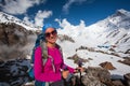 Woman in the mountains on the way to Annapurna base camp, Nepal Royalty Free Stock Photo