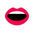 Woman mouth half-opened. Red lips and white teeth. Flat color vector icon isolated.