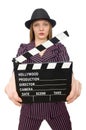 The woman with movie clapboard isolated on white Royalty Free Stock Photo