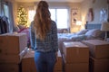 Woman moving into college dorm: A New Start - AI Generated Royalty Free Stock Photo