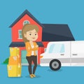 Woman moving to house vector illustration.