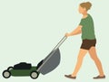 Woman Mowing Lawn