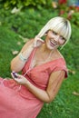 Woman with mp3 player Royalty Free Stock Photo