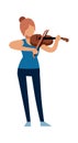 Woman musician. Classic female violinist character in with violin plays melody, acoustic music show, symphony concert in