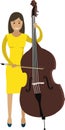 Woman musician playing double bass vector icon isolated on white