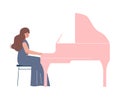 Woman Musician Playing Grand Piano, Classical Music Performer Character with Musical Instrument Flat Style Vector