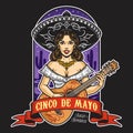 Woman musician in sombrero badge