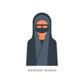 Woman in Muslim Bandari Burga headdress, female avatar in traditional Islamic clothing vector Illustration i on a white Royalty Free Stock Photo