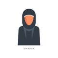 Woman in Muslim Chador headdress, female avatar in traditional Islamic clothing vector Illustration on a white