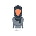 Woman in Muslim Esarp headdress, female avatar in traditional Islamic clothing vector Illustration on a white background