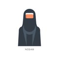 Woman in Muslim Niqab headdress, female avatar in traditional Islamic clothing vector Illustration on a white background