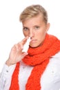 Woman with nasal spray Royalty Free Stock Photo