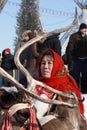 A woman native of the North in winter, several stag during a holiday in Yamal