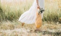 Woman natural clothes eco mesh string bag wildflowers Royalty Free Stock Photo