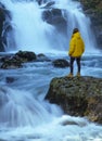 Woman in the Natural waterfall of Ixkier, Sierra de Aralar, Navarra. Royalty Free Stock Photo