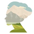 Woman and nature, double exposure, face silhouette Royalty Free Stock Photo